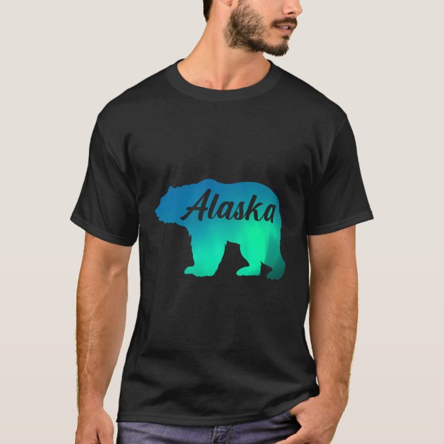 Alaska Bear Northern Ljus Aurora Borealis Nature T Shirt (Framsida)