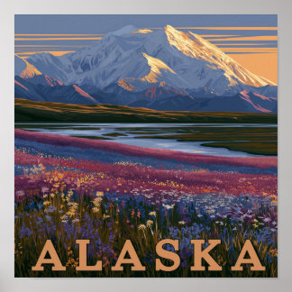 Alaska Bergs Solnedgång Poster