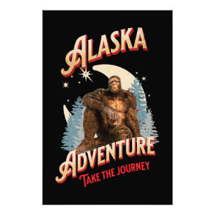 Alaska Bigfoot-äventyr Retro Wilderness Art Fototryck