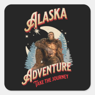 Alaska Bigfoot-äventyr Retro Wilderness Art Fyrkantigt Klistermärke