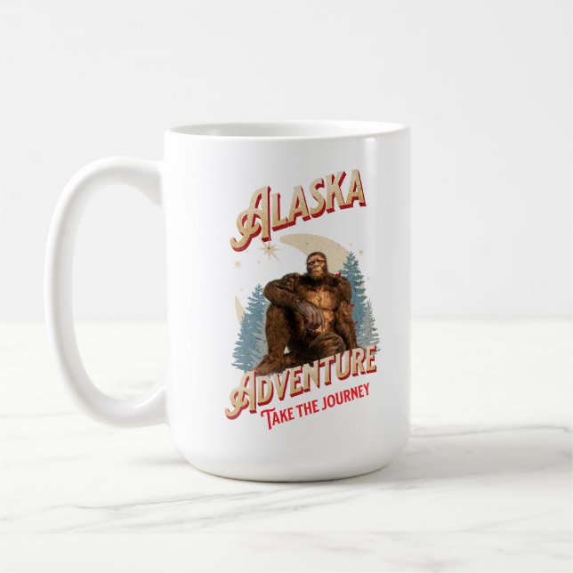 Alaska Bigfoot-äventyr Retro Wilderness Art Kaffemugg (Vänster)