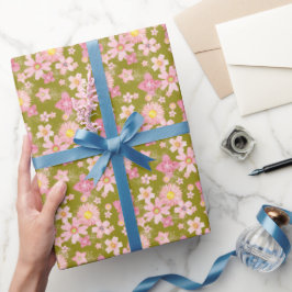 Alaska Blommigt Vind Navy Blue Wrapping Papper Presentpapper