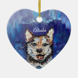 Alaska Borealis Valp hjärtkeramik Ornament_ALASKA Julgransprydnad Keramik