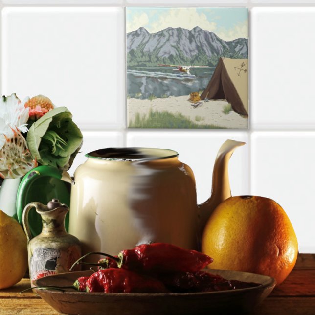 Alaska Bush Flygplan Fishing Hjort Camp Lodge Kakelplatta (Tile used in backsplash )
