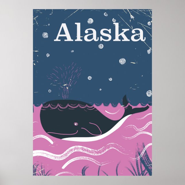 Alaska Cartoon vintage whale travel poster (Framsidan)