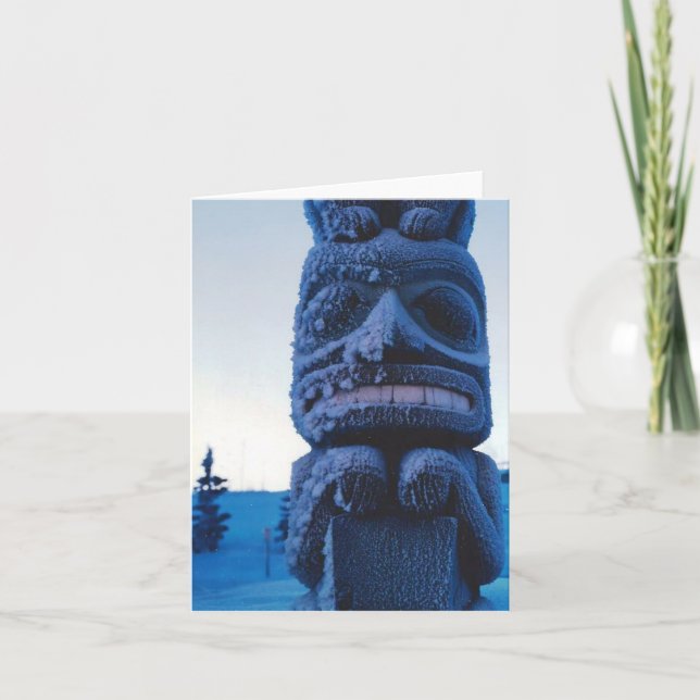 Alaska Carved Totempole Winter Scene Folat Kort (Framsida)