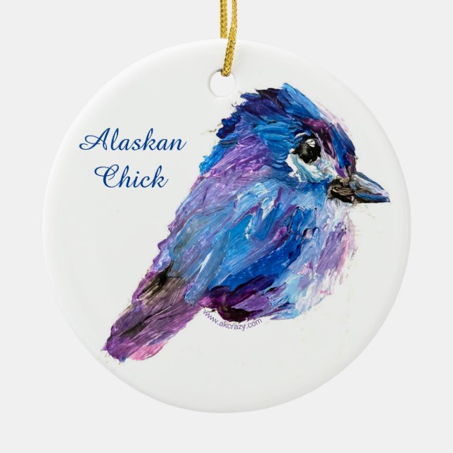 Alaska Chick runda keramiska ornament_QR Julgransprydnad Keramik (Framsidan)
