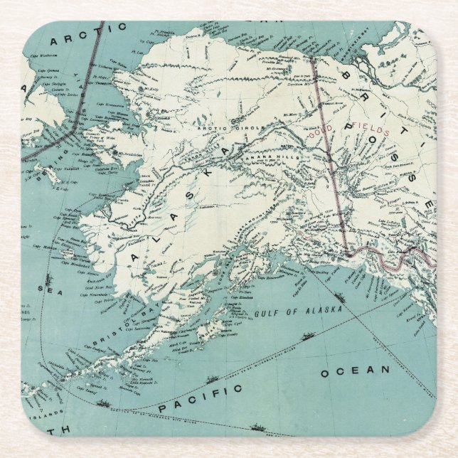 Alaska Coastal Karta Underlägg Papper Kvadrat (Framsidan)