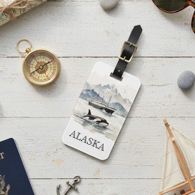 Alaska Cruise Cruising Orca Watercolor Anpassnings Bagagebricka (Skapare uppladdad)