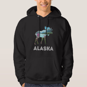 Alaska-dagen Älg Snöiga Berg Alaska Helgdag Hoodie