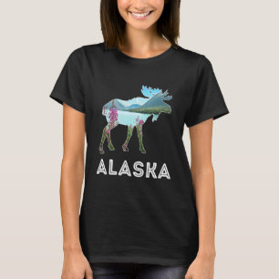 Alaska-dagen Älg Snöiga Berg Alaska Helgdag T Shirt