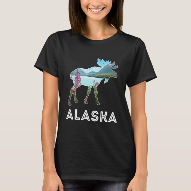 Alaska-dagen Älg Snöiga Berg Alaska Helgdag T Shirt (Framsida)