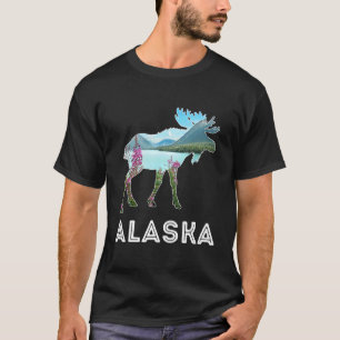 Alaska-dagen Älg Snöiga Berg Alaska Helgdag T Shirt