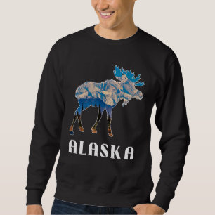 Alaska-dagen Älg Snöiga Berg Lång Ärmad Tröja
