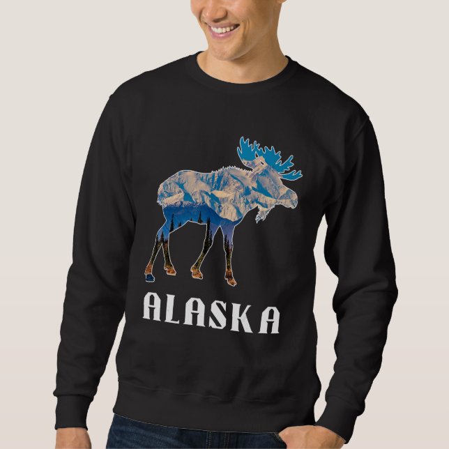 Alaska-dagen Älg Snöiga Berg Lång Ärmad Tröja (Framsida)