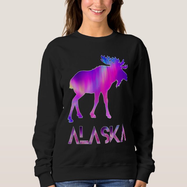 Alaska Day Moose Aurora Borealis At Night T Shirt (Framsida)