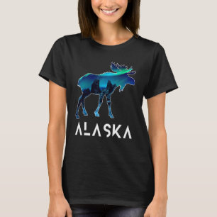 Alaska Day Moose Aurora Borealis Northern Ljus T Shirt