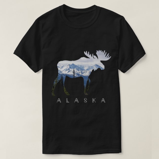 Alaska Day Moose Snowy Mountain - Alaska Tourist T Shirt (Design framsida)