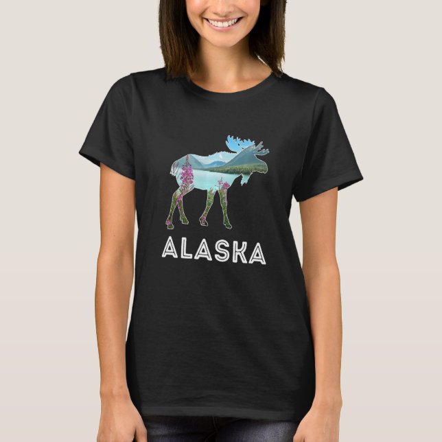 Alaska Day Moose Snowy Mountains Alaska Holiday T Shirt (Framsida)