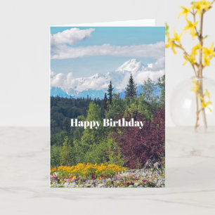 Alaska Denali Ligcape Blommigt Photo Birthday Kort