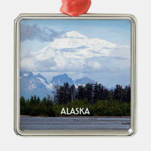 Alaska: Denali, Mt McKinley, från floden, USA 1 Julgransprydnad Metall