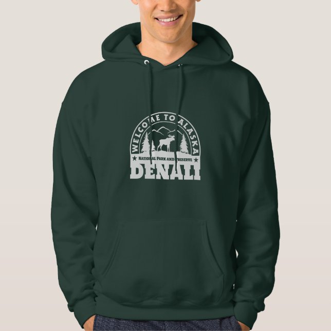 Alaska. Denali nationalpark och sylt Sweatshirt Med Luva (Framsida)