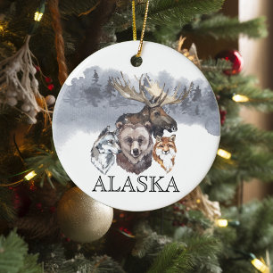 Alaska Djur Björn Varg Älg  Julgransprydnad Keramik