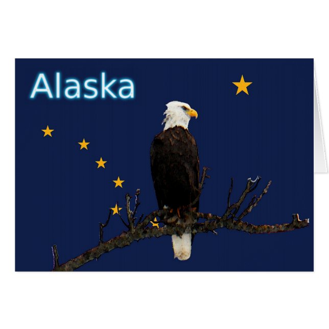 Alaska Eagle och Flagga Hälsningskort (Framsidan Horizontal)