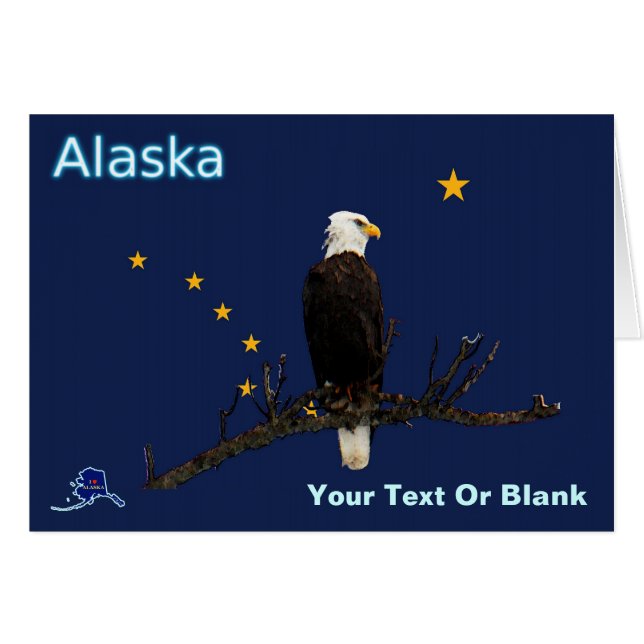 Alaska Eagle och Flagga Hälsningskort (Framsidan Horizontal)