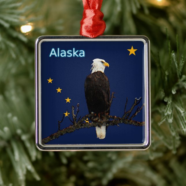 Alaska Eagle och Flagga Julgransprydnad Metall (Träd)