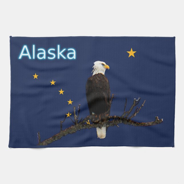 Alaska Eagle och Flagga Kökshandduk (Horisontell)