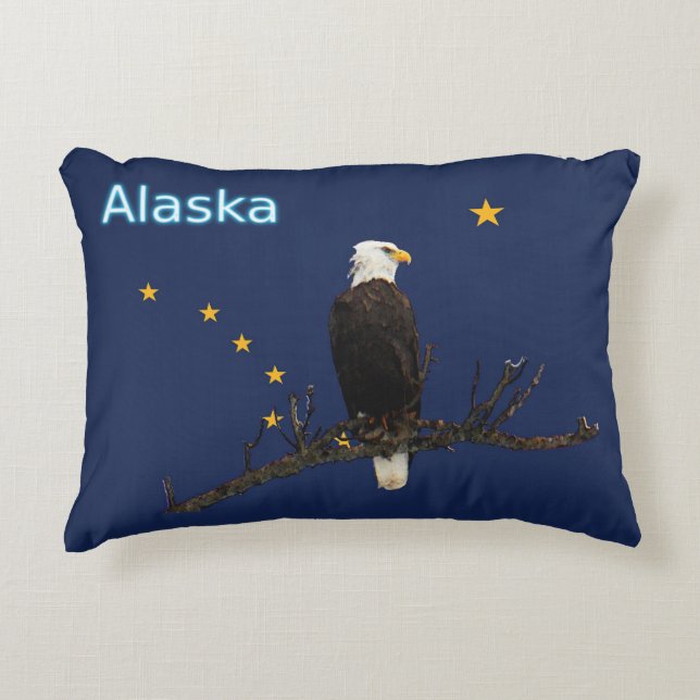 Alaska Eagle och Flagga Prydnadskudde (Framsidan)