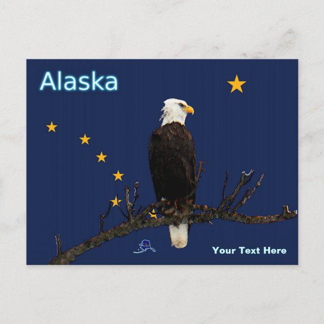 Alaska Eagle och Flagga Vykort (Framsida)