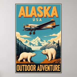 Alaska Exdoor Äventyr Vintage resor Poster
