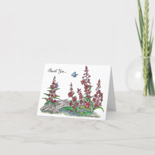 Alaska Fireweed Blomma m/Blå Fjäril Designad Tack Kort