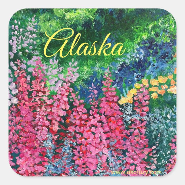Alaska Fireweed Square Sticker Fyrkantigt Klistermärke (Framsida)