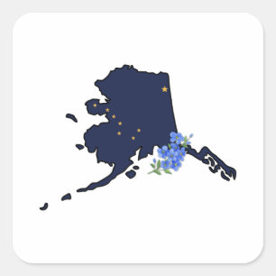 Alaska Flagga med State Flower Glöm mig inte Fyrkantigt Klistermärke