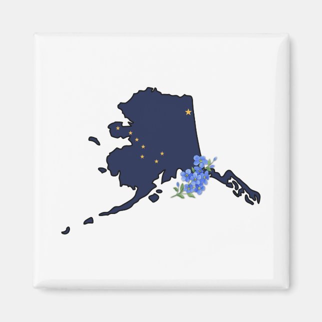 Alaska Flagga med State Flower Glöm mig inte Magnet (Framsidan)