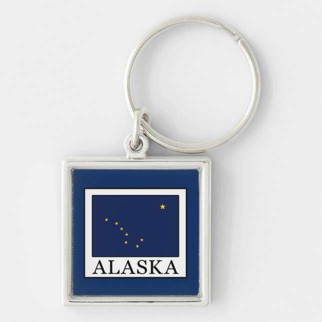 Alaska Fyrkantig Silverfärgad Nyckelring (Framsidan)