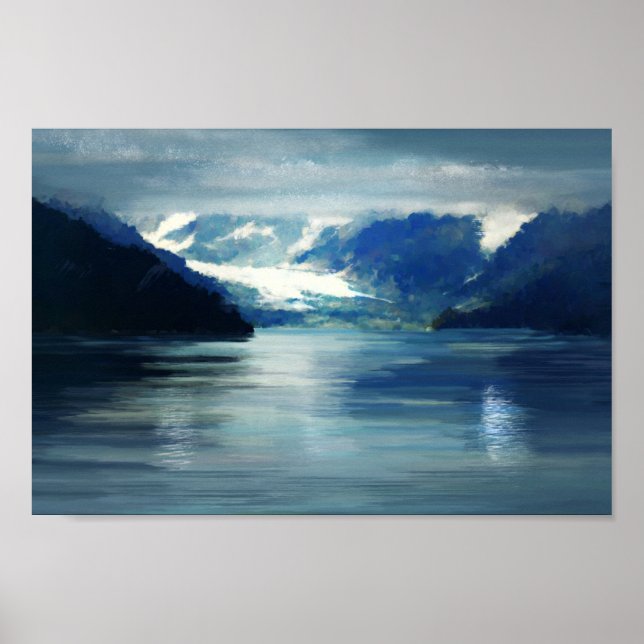 Alaska Glacier Bay Blue Grönt Landscape Painting Poster (Framsidan)
