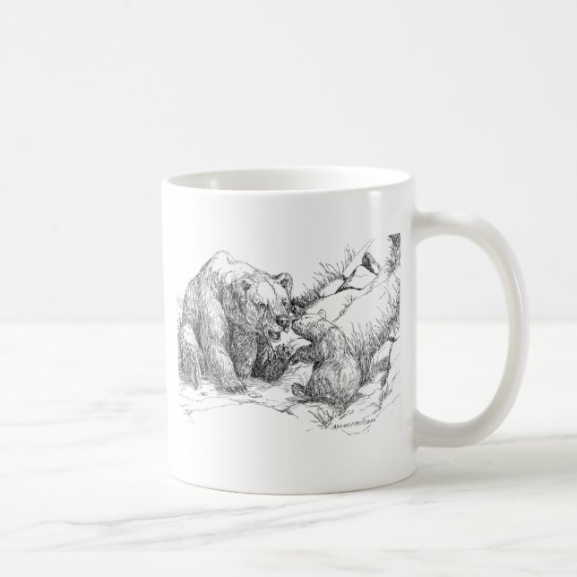 Alaska Grizzly & Sow Unge som spelar B&W-kaffe Mug Kaffemugg (Höger)