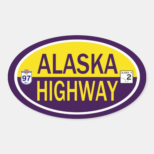 Alaska Highway Ovalt Klistermärke (Framsida)