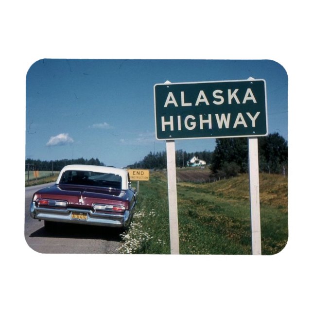 Alaska Highway Sign 1962 Vintage Magnet (Horisontell)