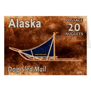 Alaska Hund Sled Mail Postage Frimärke Hälsningskort