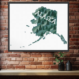 Alaska Illustrated Karta Poster