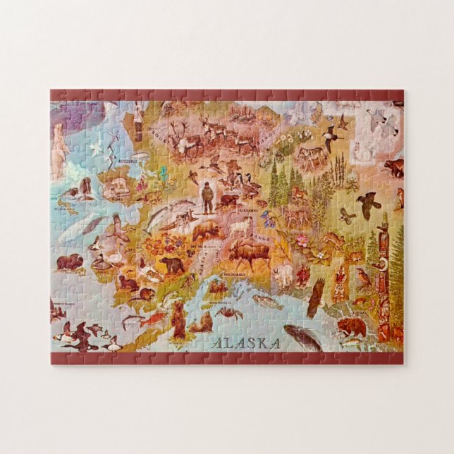 Alaska Illustrerat vykort 11x14 Pussel (Horisontell)