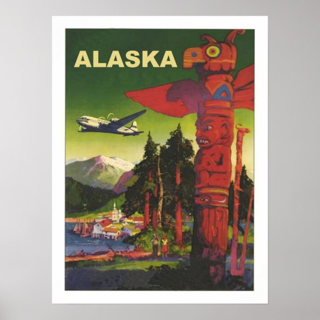 Alaska, indisk leksak, flygplan, vintage flygbolag poster (Framsidan)