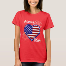 Alaska juli 4:e Fireworks Heart Flagga Red T-shirt
