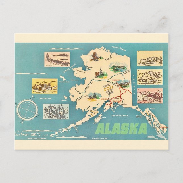 Alaska Kart Retro Postkort  Vykort (Framsida)