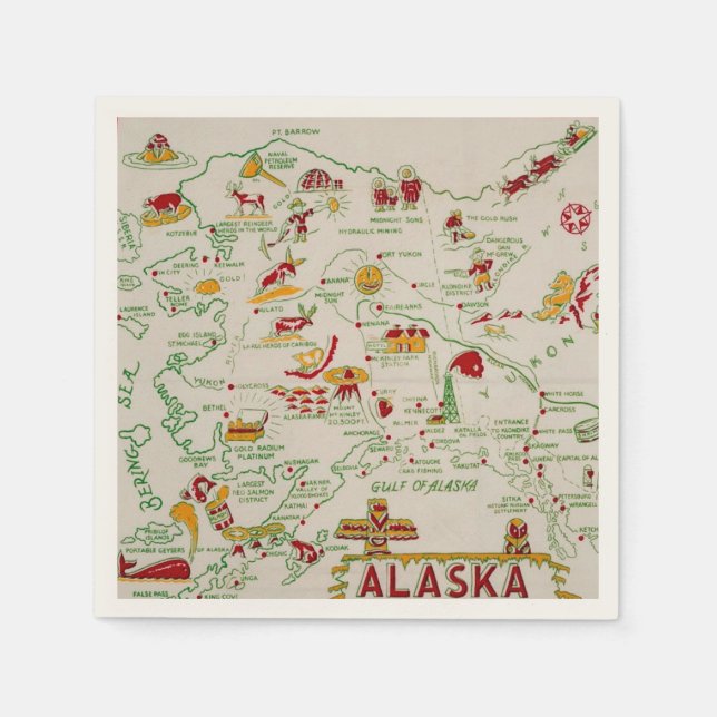 Alaska Karta Illustrerad Pappersservett (Framsidan)